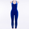 Ready to Ship Korean Velvet off Shoulder Romper Blue Halter One Piece Yoga Jumpsuit